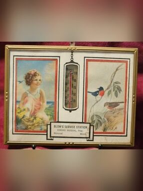 1930's Framed Thermometer Wall Art with Girl and Birds Nimrod MN